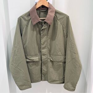 Zara Olive Green Jacket with Brown Contrast Collar Lightweight size Medium